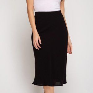 Trendy Chic Black Woven Bias Midi Skirt